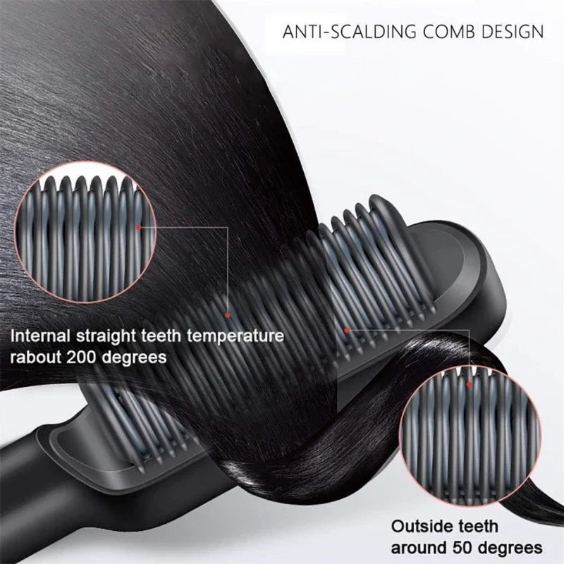 Electric Hair Straightener Hot Comb Multifunctional Straight Comb  Brush Professional Negative Ion Anti-Scalding Hair Styling